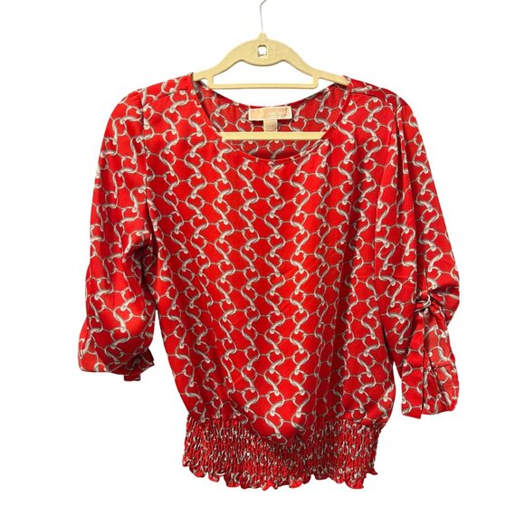 Michael Kors Red Chain Print Blouse Sz M wome blouse - Picture 8 of 12